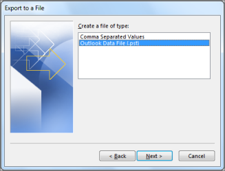 select the Outlook Data File (.pst)