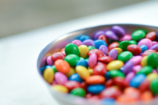 A plate full of colorful candies
