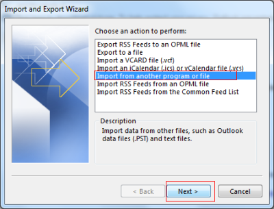 select Import from another application or file